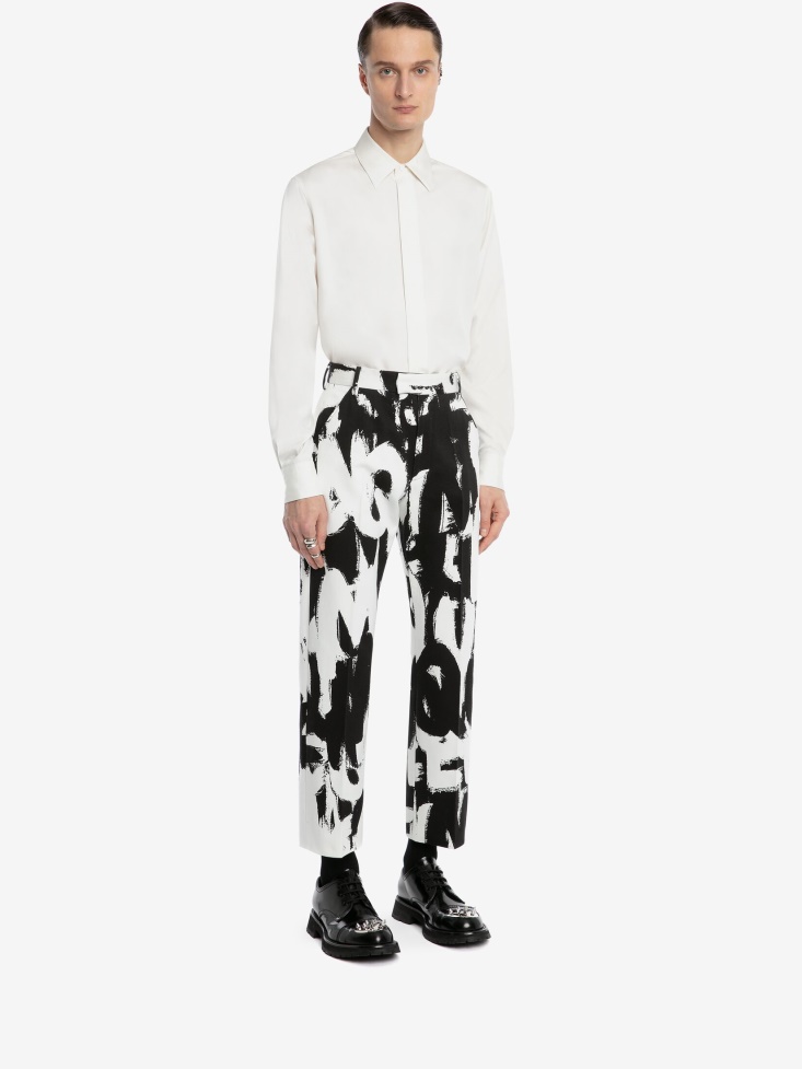 Fashion Alexander McQueen Men's in Graffiti Trousers White/Black