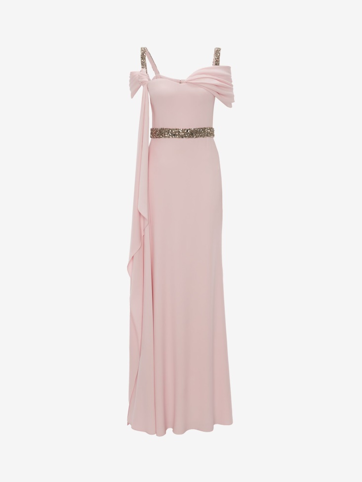 Pink Women's Embroidered Scarf Drape Evening Dress Fashion Alexander McQueen