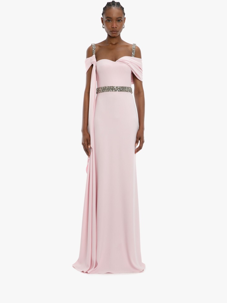 Pink Women's Embroidered Scarf Drape Evening Dress Fashion Alexander McQueen