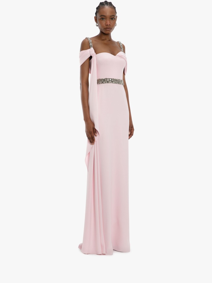 Pink Women's Embroidered Scarf Drape Evening Dress Fashion Alexander McQueen