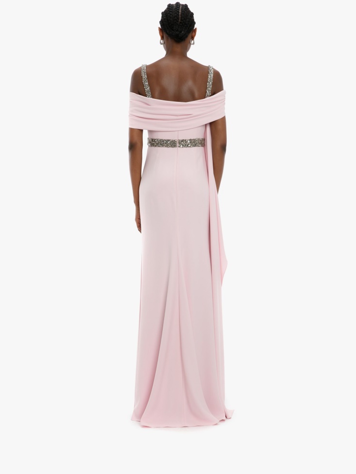 Pink Women's Embroidered Scarf Drape Evening Dress Fashion Alexander McQueen
