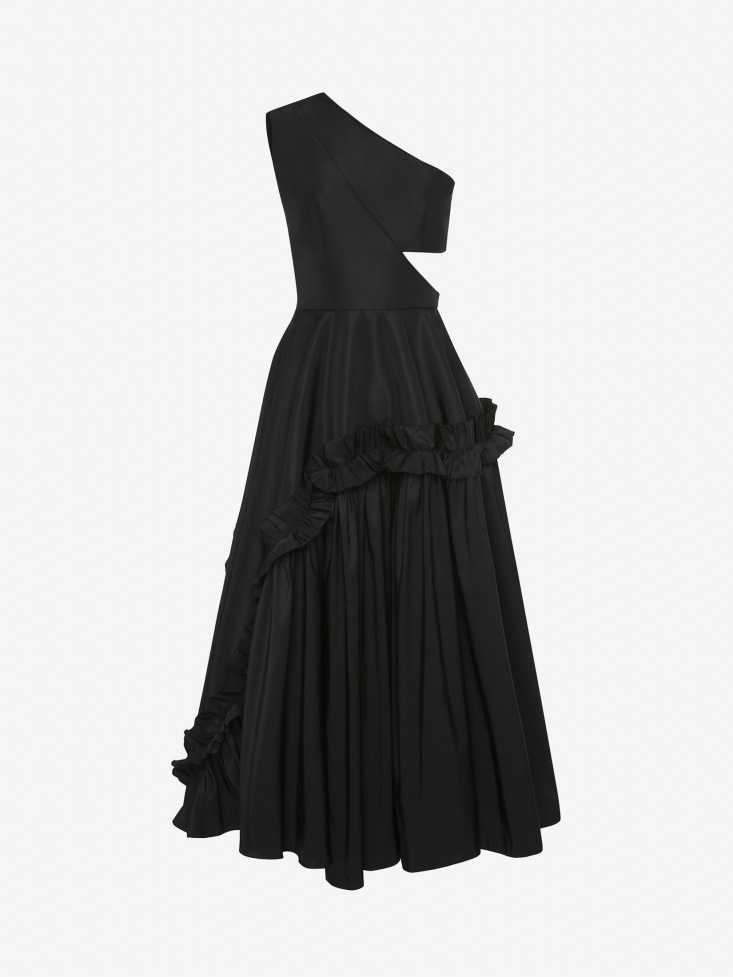 Fashion Alexander McQueen Black Women's Slashed Asymmetric One-Shoulder Dress