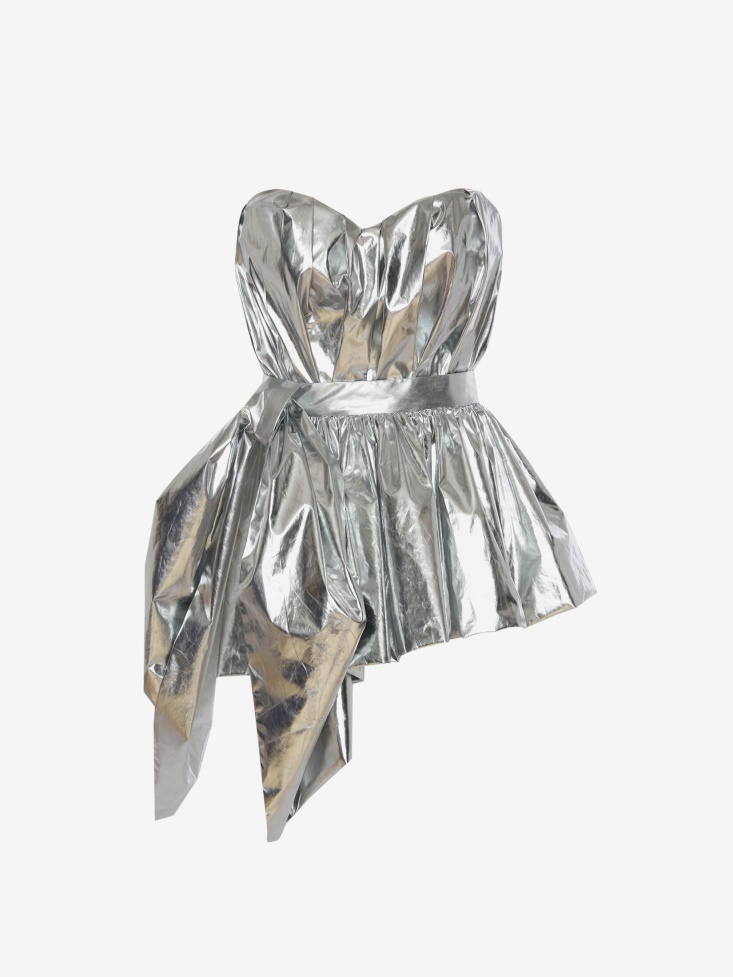 Fashion Alexander McQueen Women's Bustier Peplum Top Silver