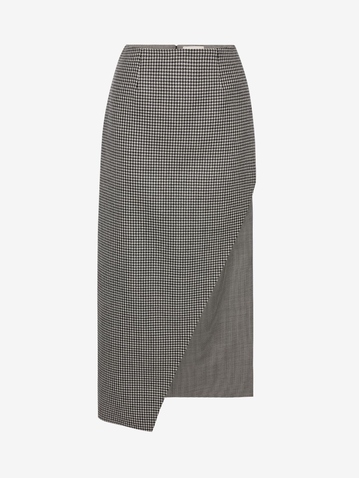 Women's Slashed Houndstooth Pencil Skirt Black/Ivory Fashion Alexander McQueen