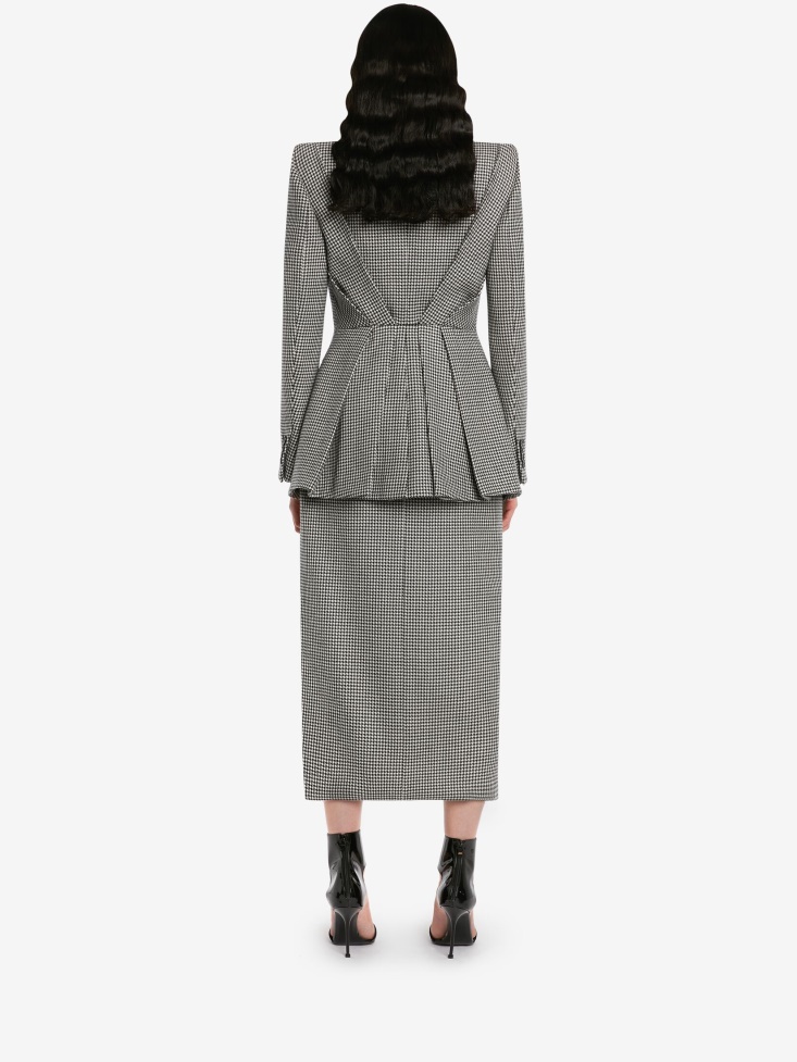 Women's Slashed Houndstooth Pencil Skirt Black/Ivory Fashion Alexander McQueen