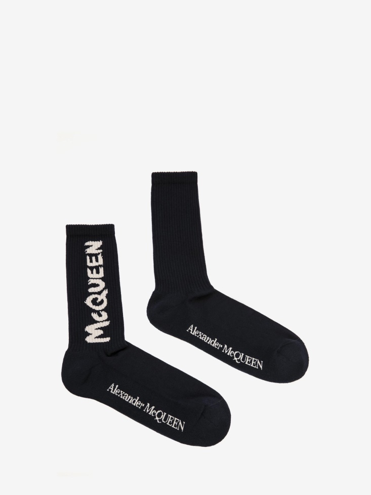 Navy Fashion Alexander McQueen Men's in Graffiti Socks
