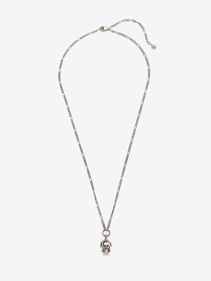 Fashion Alexander McQueen Men's Victorian Skull Necklace Antique Silver