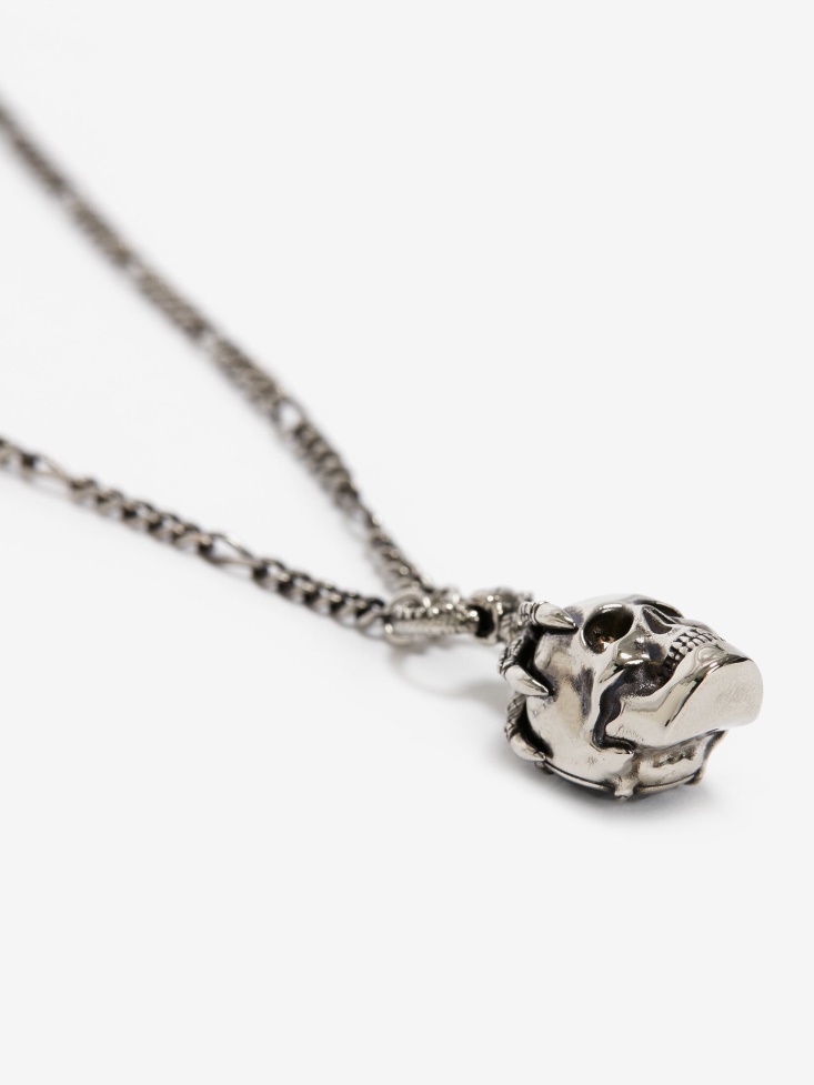 Fashion Alexander McQueen Men's Victorian Skull Necklace Antique Silver