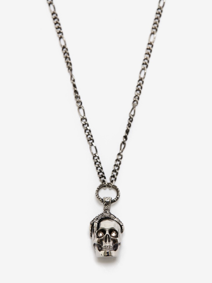 Fashion Alexander McQueen Men's Victorian Skull Necklace Antique Silver