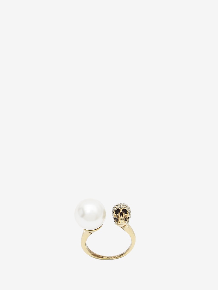 Women's Pearl-Like Skull Ring Antique Gold Fashion Alexander McQueen