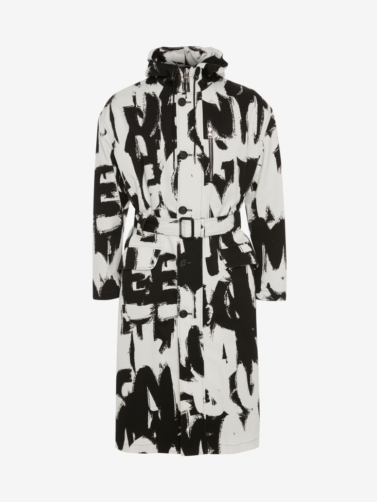 White/Black Men's in Graffiti Parka Fashion Alexander McQueen