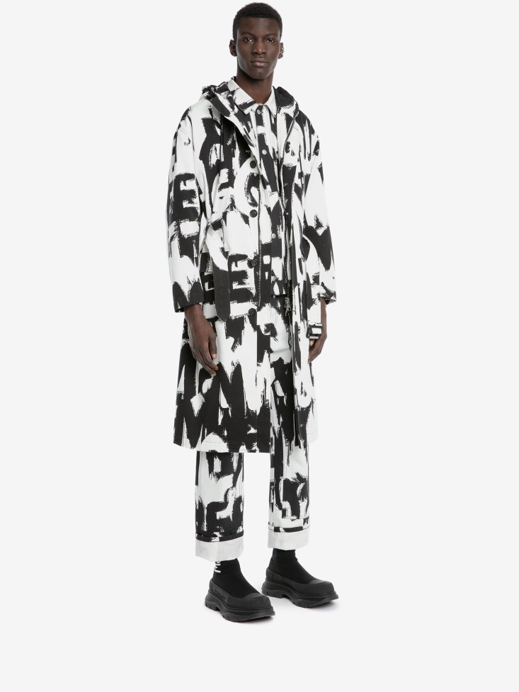 White/Black Men's in Graffiti Parka Fashion Alexander McQueen