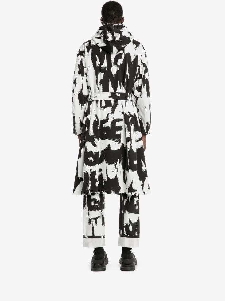 White/Black Men's in Graffiti Parka Fashion Alexander McQueen