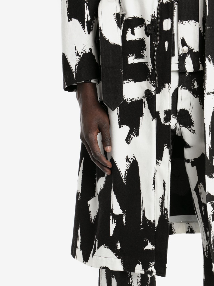 White/Black Men's in Graffiti Parka Fashion Alexander McQueen