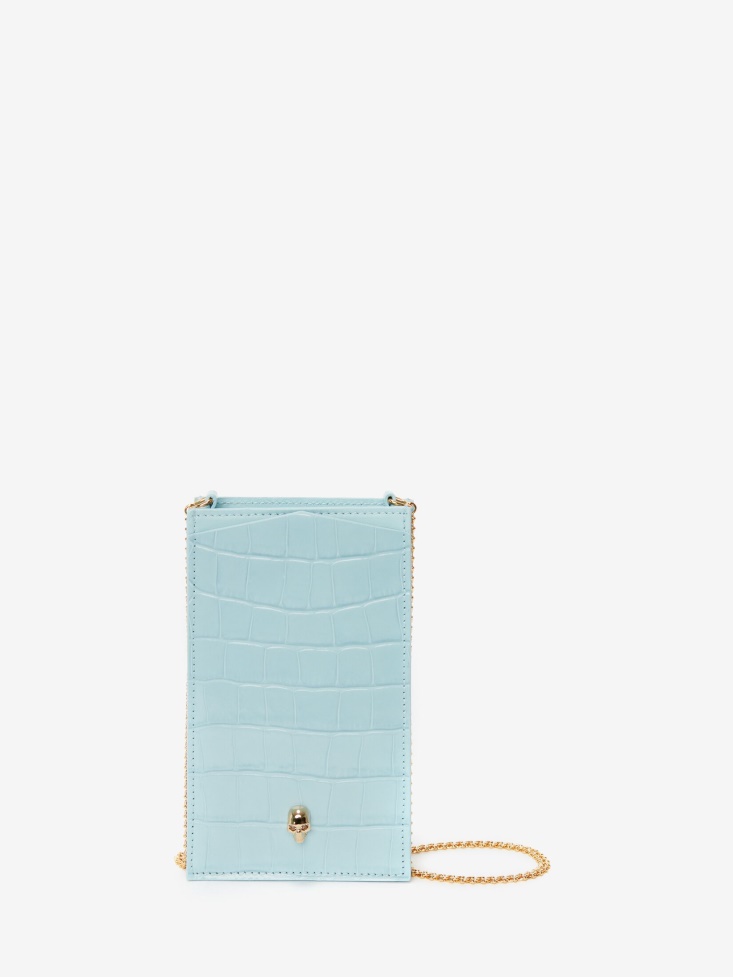 Women's Skull Phone Case With Chain Light Blue Fashion Alexander McQueen