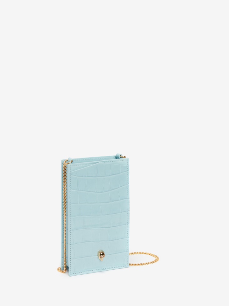 Women's Skull Phone Case With Chain Light Blue Fashion Alexander McQueen