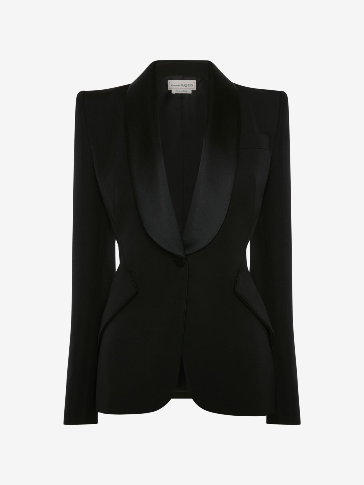 Black Fashion Alexander McQueen Women's Peak Shoulder Grain De Poudre Jacket