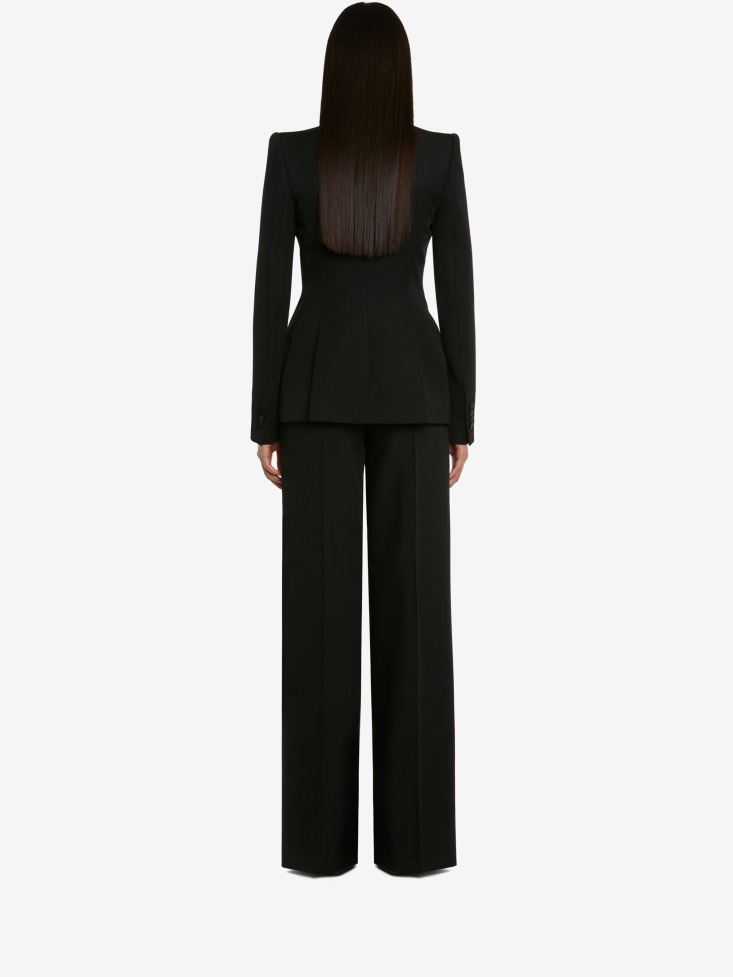 Black Fashion Alexander McQueen Women's Peak Shoulder Grain De Poudre Jacket