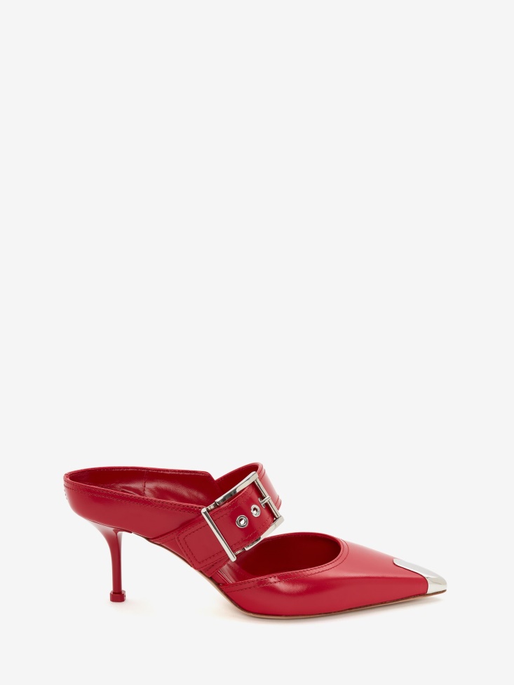 Fashion Alexander McQueen Welsh Red/Silver Punk Buckle Mule