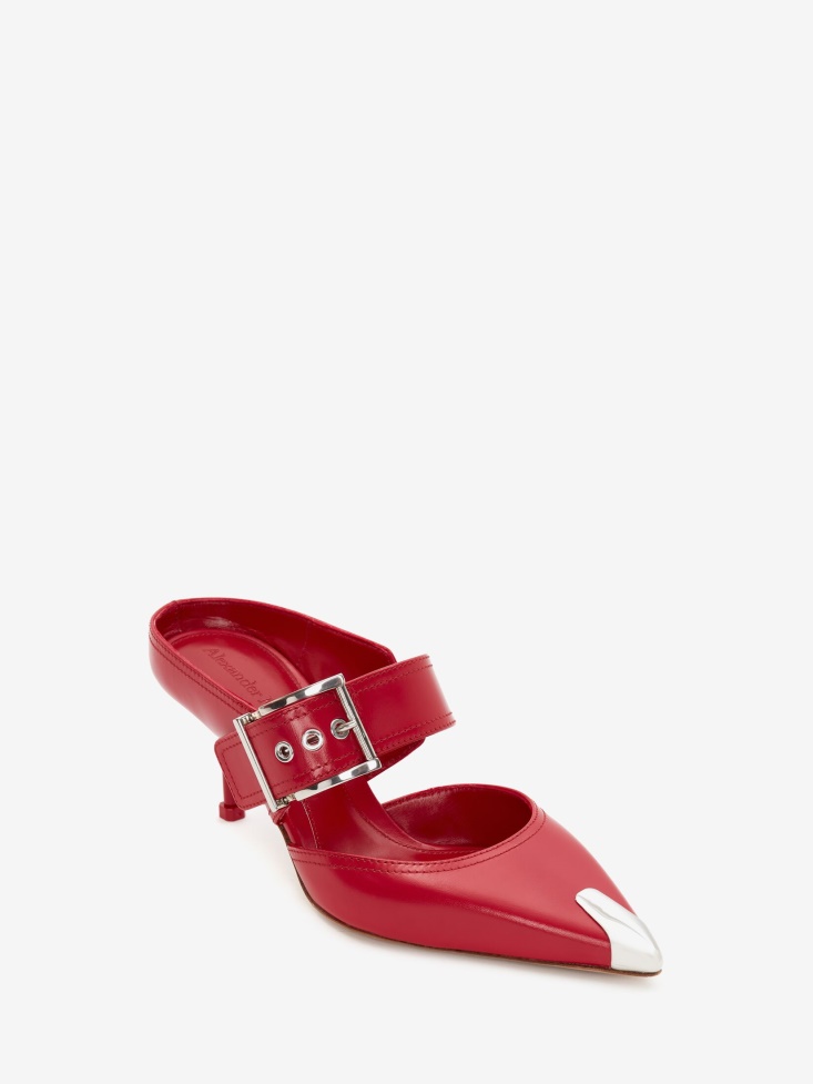 Fashion Alexander McQueen Welsh Red/Silver Punk Buckle Mule