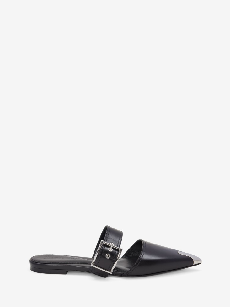 Black/Silver Fashion Alexander McQueen Punk Flat Mule