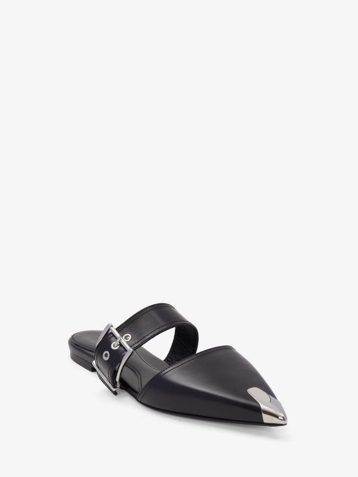 Black/Silver Fashion Alexander McQueen Punk Flat Mule