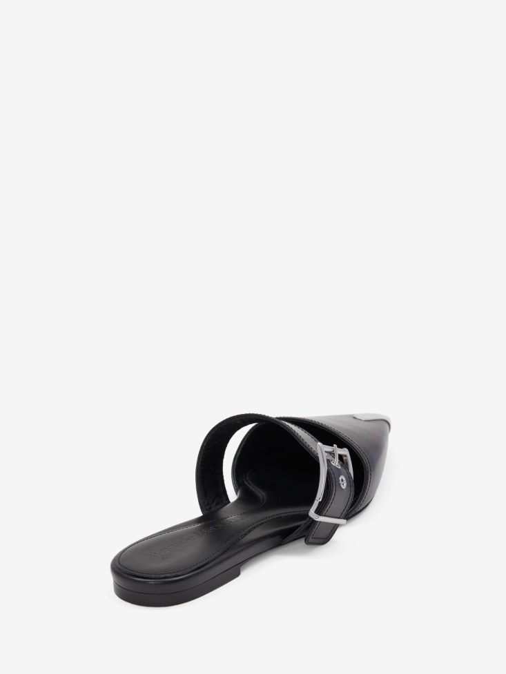 Black/Silver Fashion Alexander McQueen Punk Flat Mule