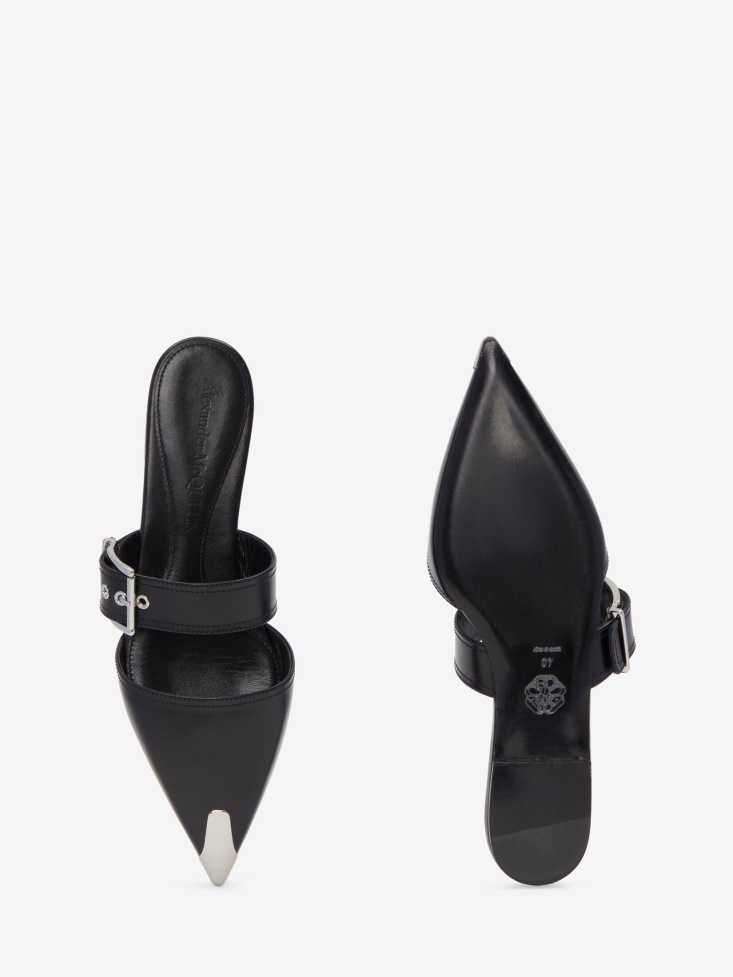 Black/Silver Fashion Alexander McQueen Punk Flat Mule