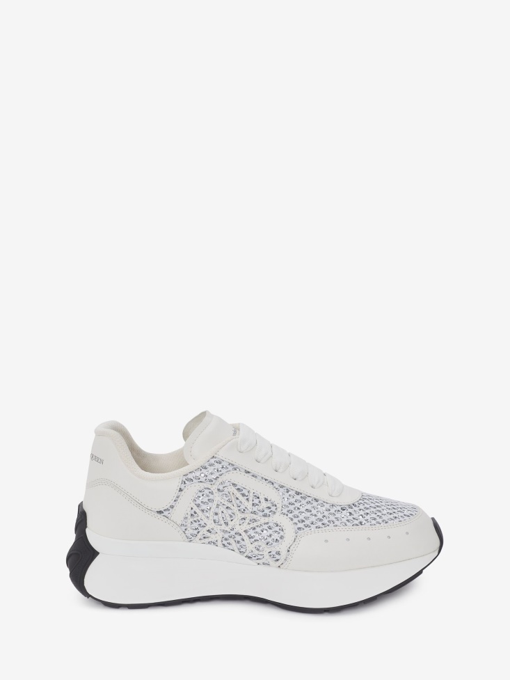 Women's Sprint Runner White/Silver Fashion Alexander McQueen