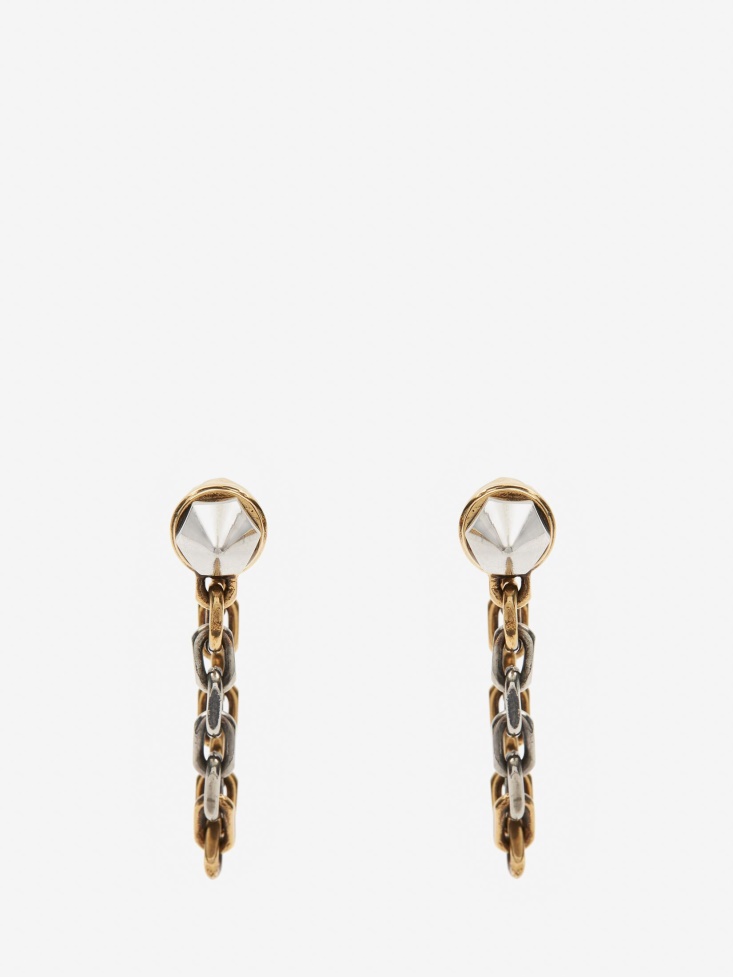 Fashion Alexander McQueen Women's Punk Stud Chain Earrings Antique Gold