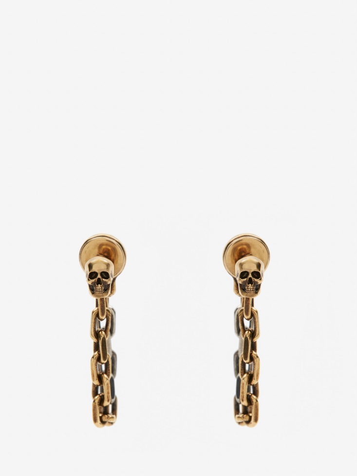 Fashion Alexander McQueen Women's Punk Stud Chain Earrings Antique Gold