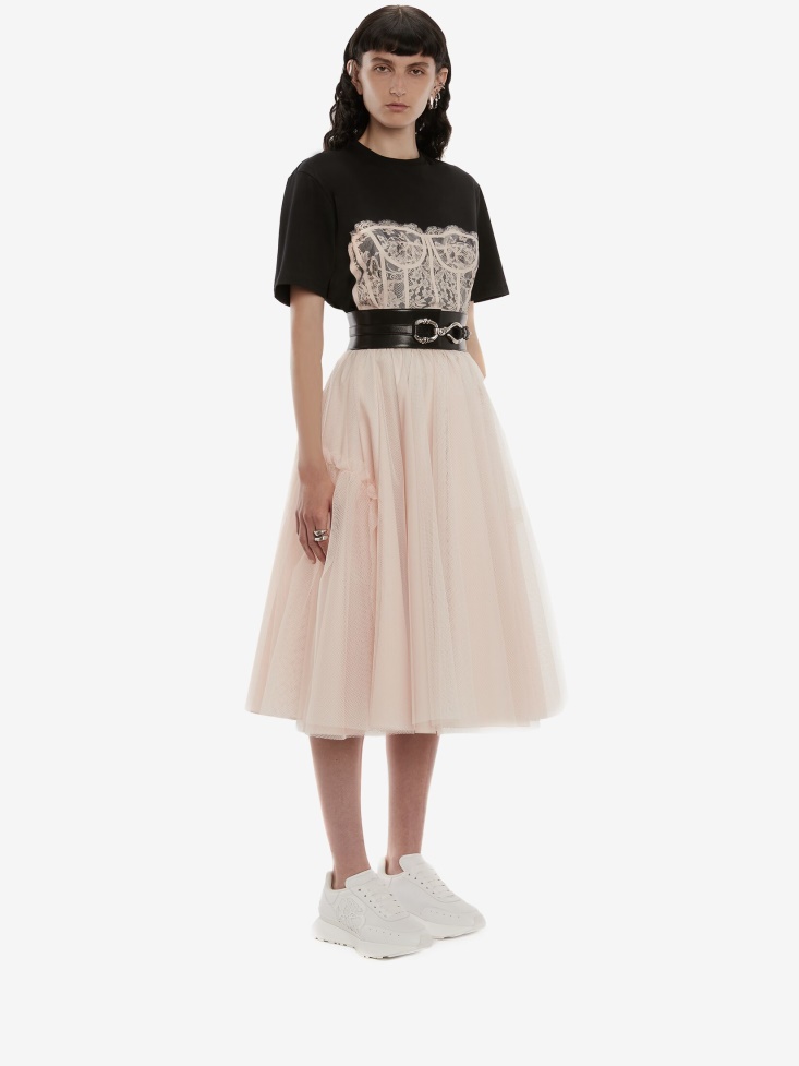 Black Women's Lace Corset T-Shirt Fashion Alexander McQueen