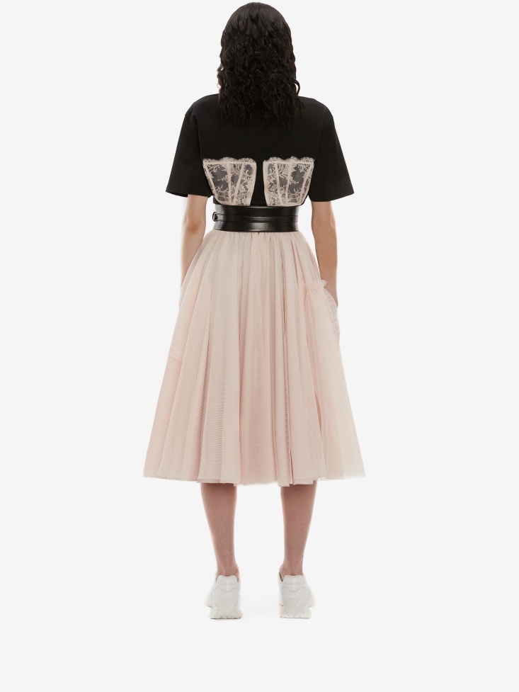 Black Women's Lace Corset T-Shirt Fashion Alexander McQueen