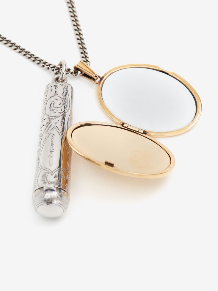Fashion Alexander McQueen Women's Mirror And Case Necklace Gold/Silver