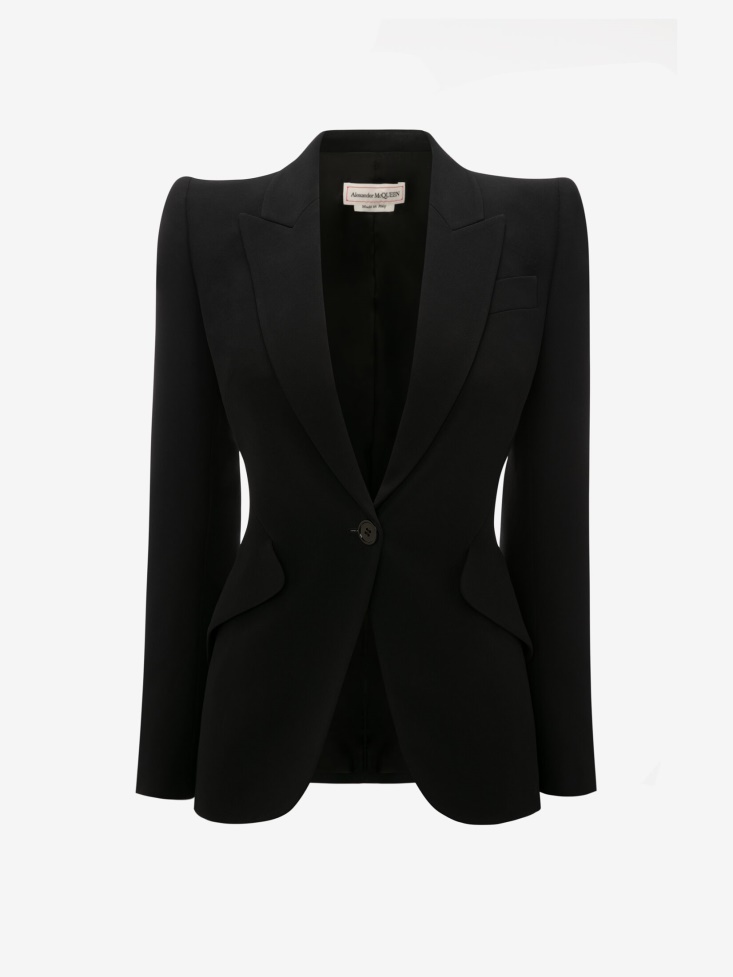 Fashion Alexander McQueen Black Women's Peak Shoulder Leaf Crepe Jacket