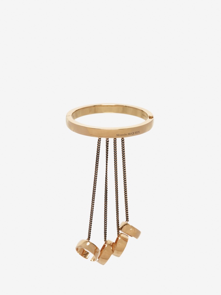 Fashion Alexander McQueen Women's Four Ring Hand Jewel Piece Antique Gold