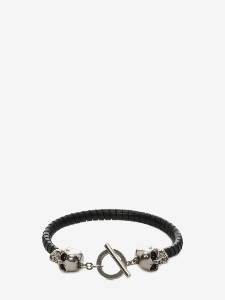 Fashion Alexander McQueen Black Men's Skull Leather Bracelet
