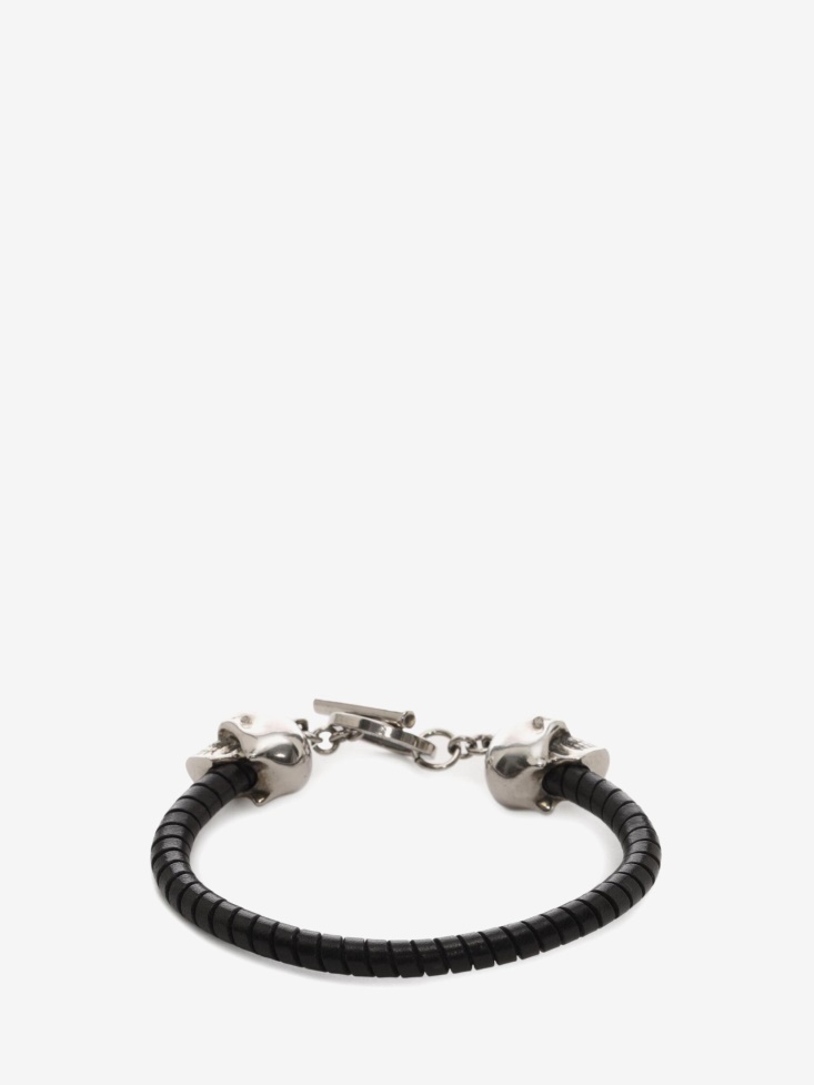 Fashion Alexander McQueen Black Men's Skull Leather Bracelet