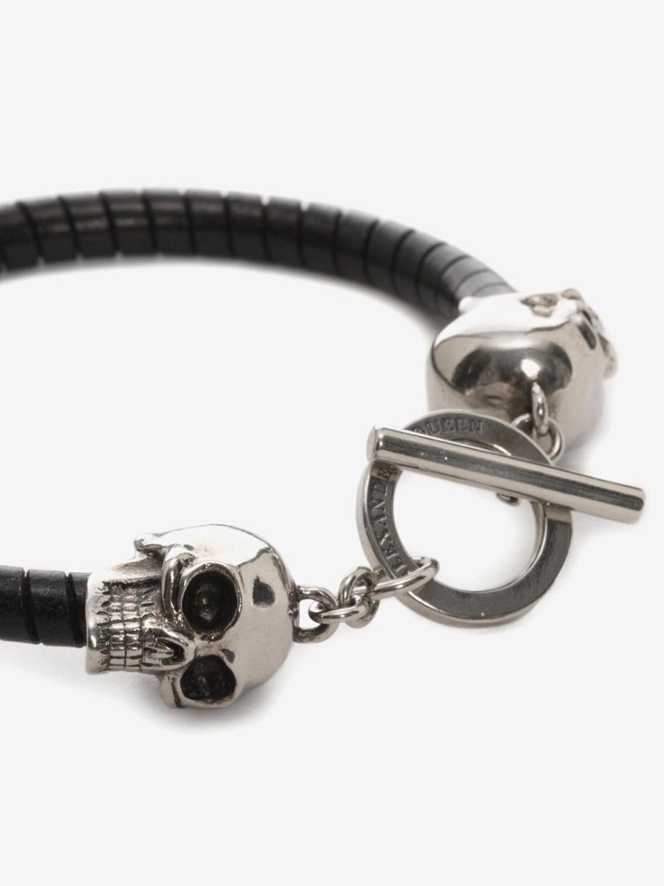 Fashion Alexander McQueen Black Men's Skull Leather Bracelet