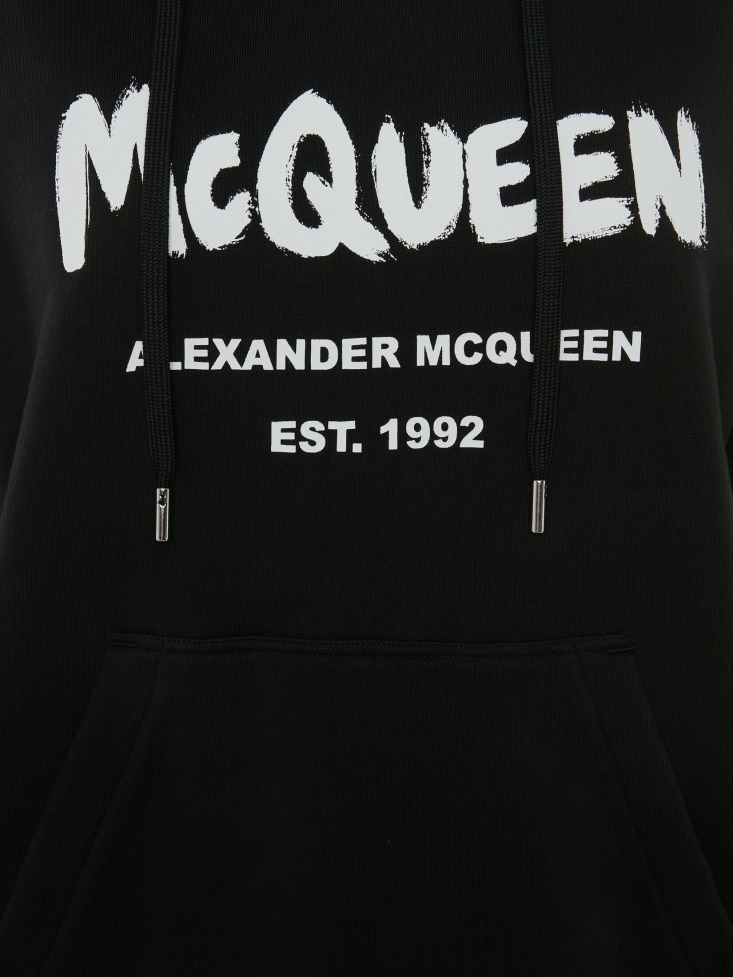 Black/White Fashion Alexander McQueen Women's in Graffiti Hooded Sweatshirt