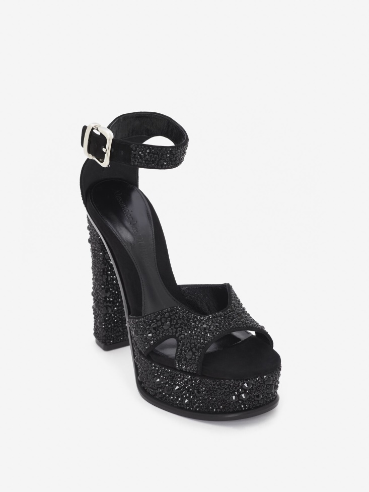 Fashion Alexander McQueen Women's Platform Butterfly Sandal Black/Silver