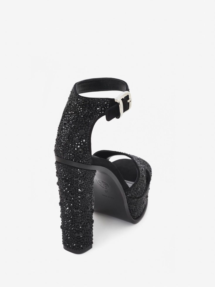 Fashion Alexander McQueen Women's Platform Butterfly Sandal Black/Silver