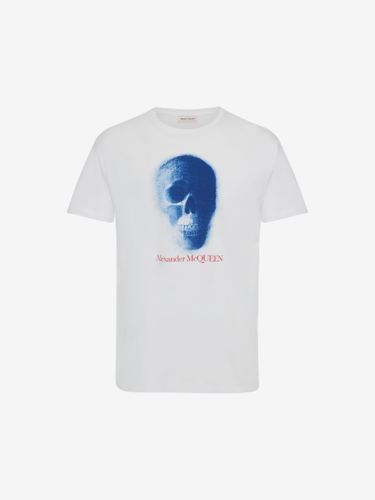 White/Blue Men's Skull Motif T-Shirt Fashion Alexander McQueen