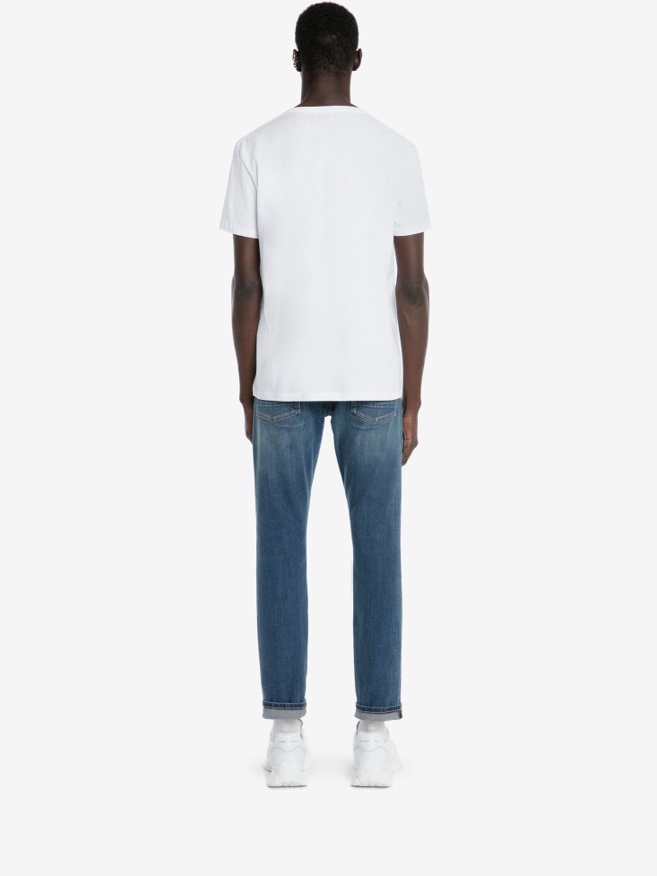White/Blue Men's Skull Motif T-Shirt Fashion Alexander McQueen