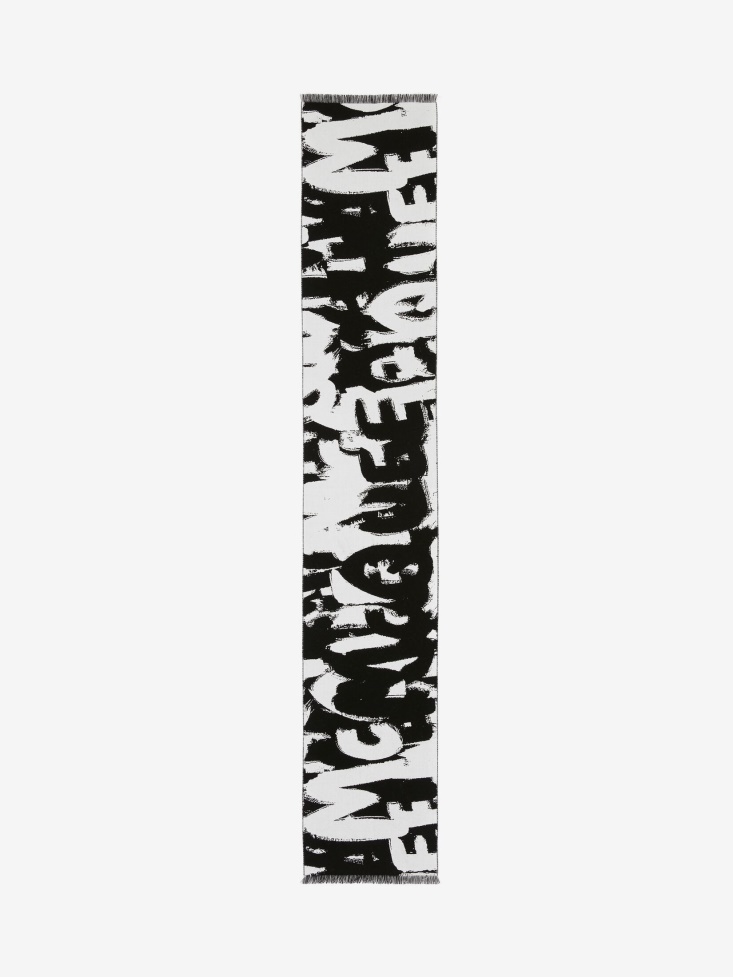 Black/Ivory Fashion Alexander McQueen Men's in Graffiti Scarf