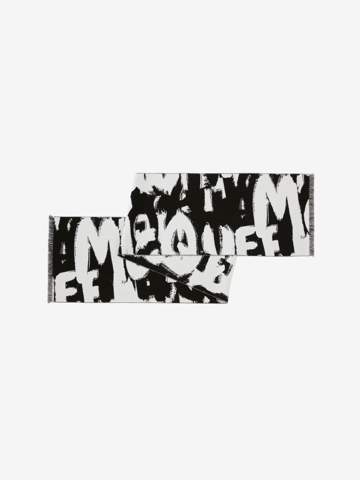 Black/Ivory Fashion Alexander McQueen Men's in Graffiti Scarf