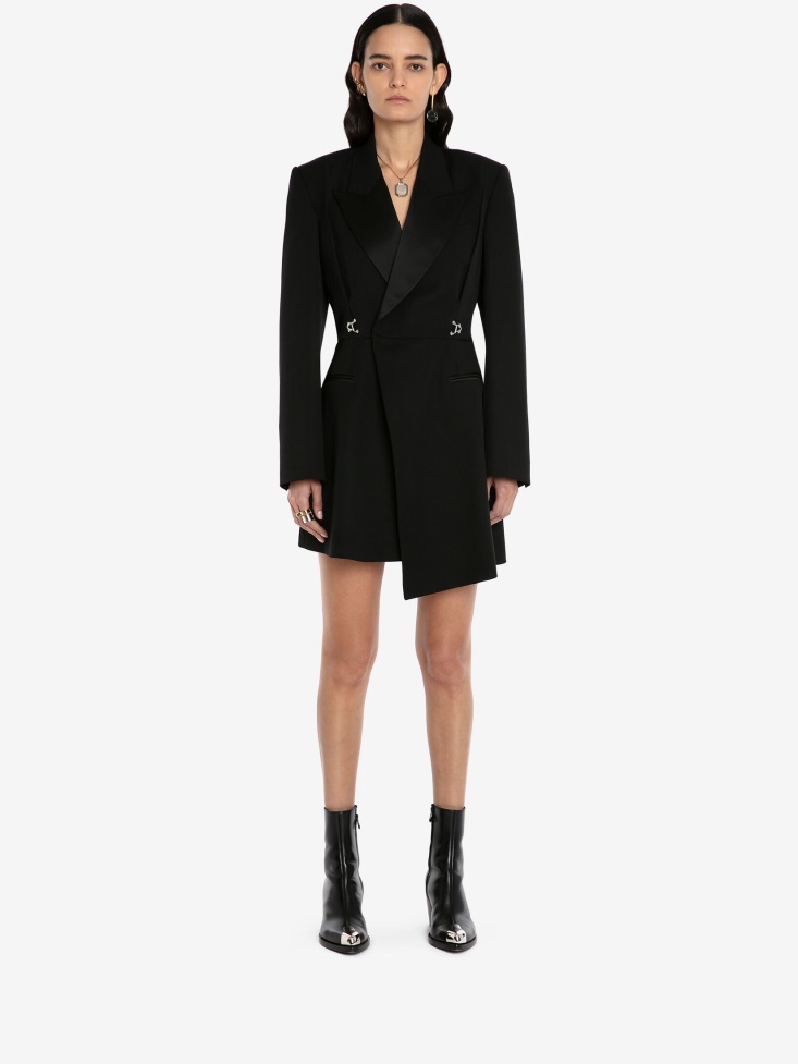 Black Women's Barathea Drop Hem Tuxedo Mini Dress Fashion Alexander McQueen
