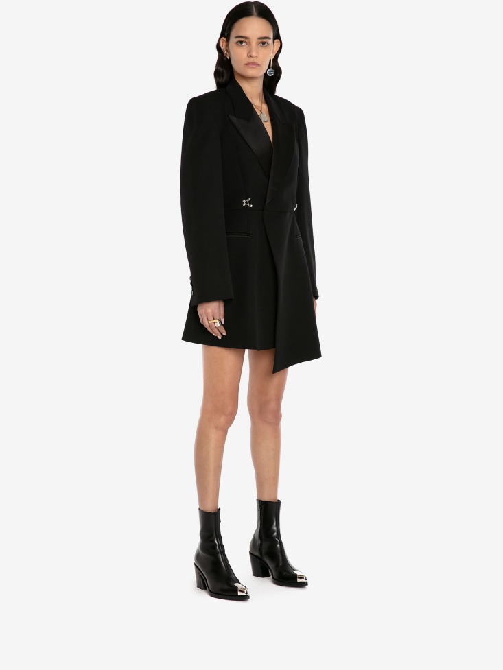 Black Women's Barathea Drop Hem Tuxedo Mini Dress Fashion Alexander McQueen