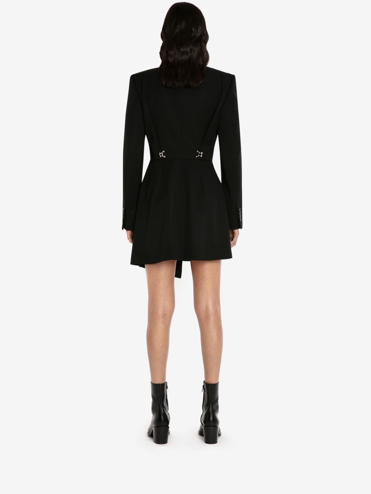 Black Women's Barathea Drop Hem Tuxedo Mini Dress Fashion Alexander McQueen