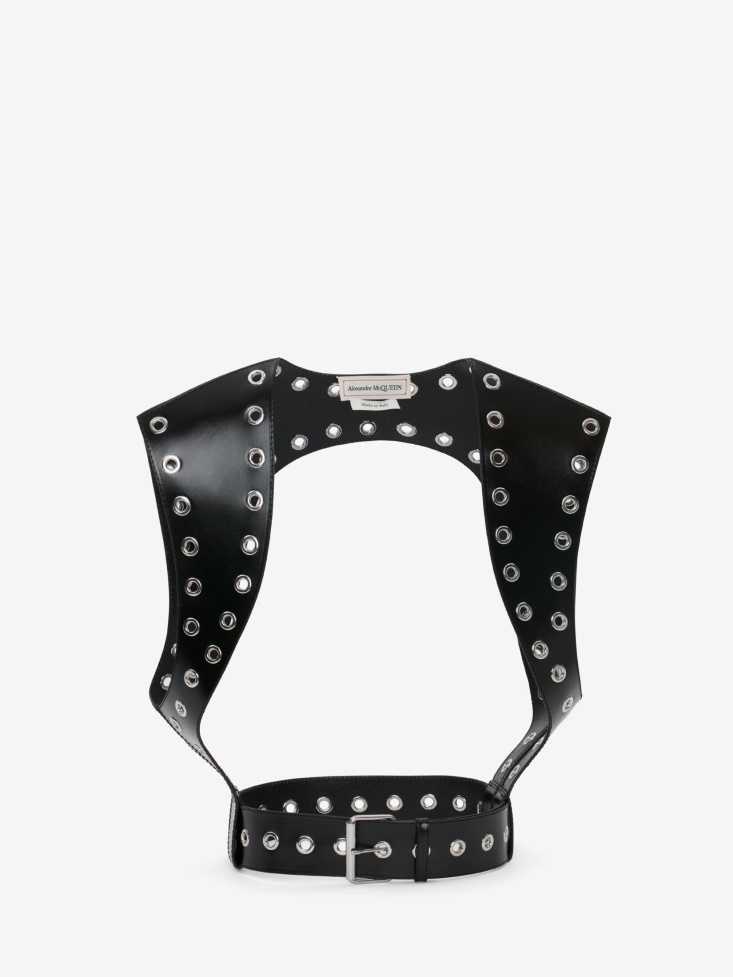 Women's Eyelet Leather Harness Fashion Alexander McQueen Black/Silver